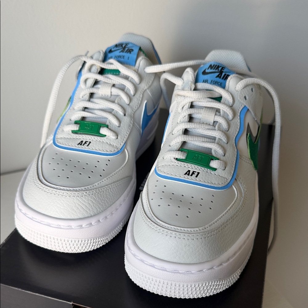 Nike AF1 Sneakers Very Light Gray w/ Blue & Green Accents! Rare!Air Force 1